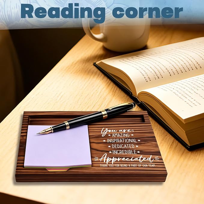FOUGSTA Appreciation Gift for Women, New Teacher Gift, Inspirational Office Decor - Wooden Notepad Pen Holder With Inspirational Quotes, 16.5 x 12 x 1.5 cm, XXN1