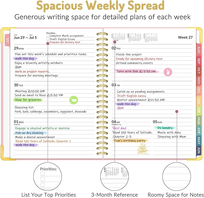 Forvencer Academic Planner 2026-2027, Hardcover Calendar Planner Weekly & Monthly, July 2026 - June 2027, 6" x 8", Daily Agenda with Tabs, College School Organizer for Student Teacher, Navy Blue