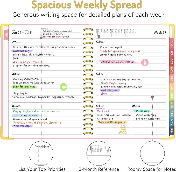 Forvencer Academic Planner 2026-2027, Hardcover Calendar Planner Weekly & Monthly, July 2026 - June 2027, 6" x 8", Daily Agenda with Tabs, College School Organizer for Student Teacher, Navy Marble