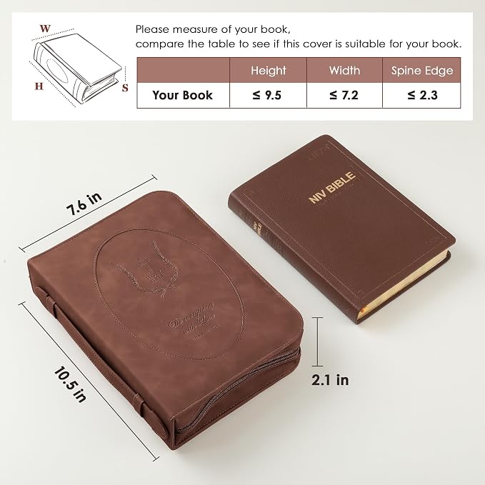 Leather Bible Cover for Women – Large Zippered Case with Handle and Pockets, Floral Book Protector for Study or Church, Christian Gift for Girls and Women, Large Size Bibles (Dark Brown)