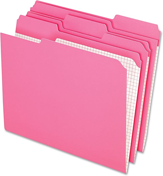 Pendaflex Color File Folders with Interior Grid, Letter Size, Pink, 1/3 Cut, 100/BX (R152 1/3 PIN)