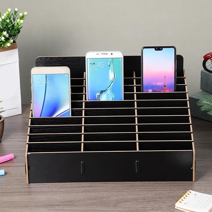 STOBAZA Mobile Phone Storage Box 30 Grid Organizer Desktop Holder for Classroom Office Use Multi-Compartment Cell Phone Caddy 12.40X9.25X7.48In
