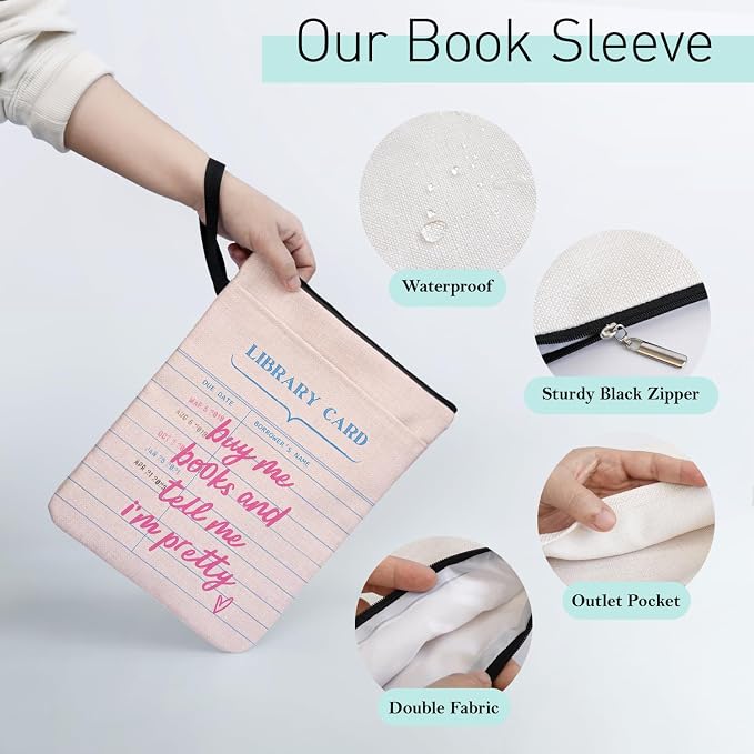 Buy Me Books and Tell Me I'm Pretty Book Sleeve for Book Lovers, Paperback Sleeve for Librarian Lovers Bookish Group Club Gifts for Women, Book Cover with Zipper and Handle for Paperbacks 9 x 12 Inch