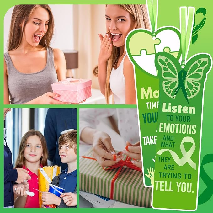 Skyygemm 120 Pcs Mental Health Awareness Bookmarks Green Positive Psychology Affirmation Therapy Inspirational Bookmarks Spiritual Gifts Mental Health Month Event Classroom Stationery Handout Supplies