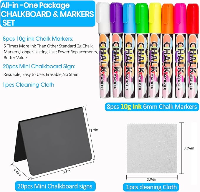 Mini Chalkboard Signs for Food, 20Pcs Food Labels for Party Buffet Food Signs, Reusable and Reserved Table Sign, Catering Supplies Buffet Display Food Tags Place Cards, with 8Pcs Chalk Markers