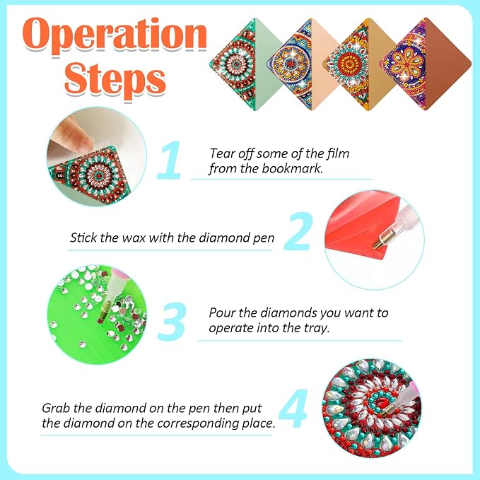 LINFANG 12 Pcs Corner Diamond Painting Bookmark, DIY Book Makers for Book Lovers, Diamond Art Beginners, Small Diamond Art Kits, Paint by Art Crafts Supplies Gift for Women Girls (Mandala)