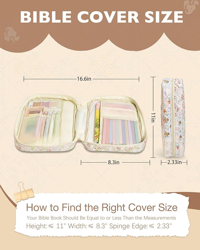 Initial Bible Cover Case for Women Girls Kid Large Bible Cover with Durable Handle Quilted Bible Carrying Case for Girls Bible Study Supplies Accessories (Spliced Flower G, one Size)