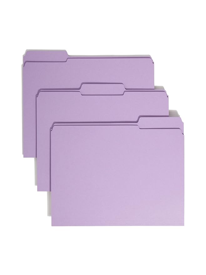 Smead File Folder, Reinforced 1/3-Cut Tab, Letter Size, Lavender, 100 per Box (12434)