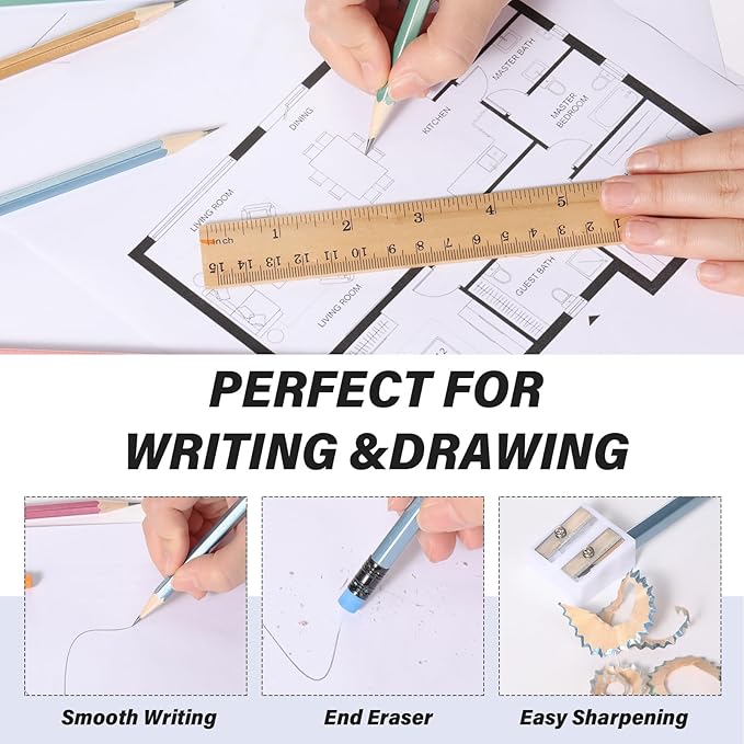 TecUnite 120 Pcs HB Pencils #2 Unsharpened Wood Cased Pencils with Eraser Hexagonal Pencil Cute Graphite No 2 Pen for Adults Gifts Exam School Office Sketching Learning (Multicolor)