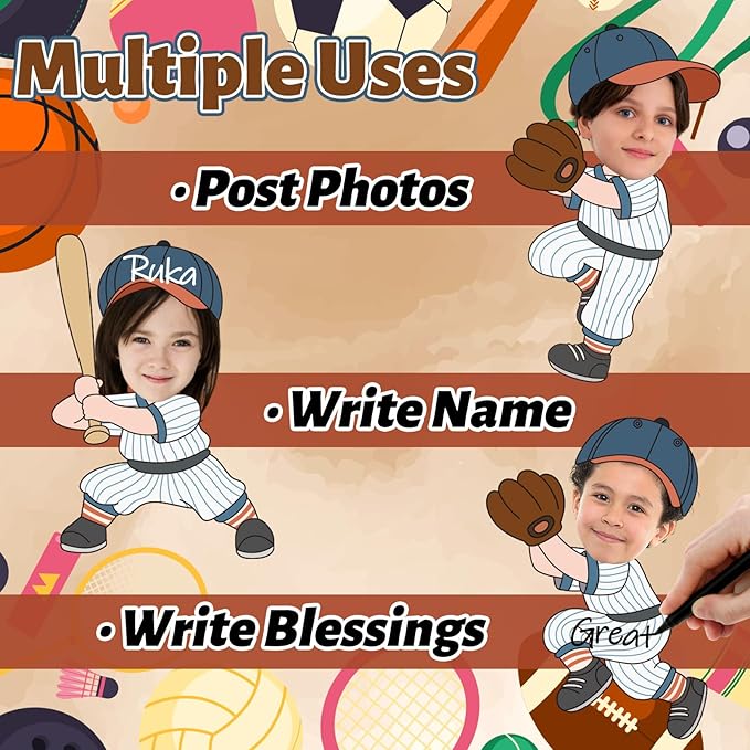 FYSUIMU 90 Pcs Baseball DIY Cutouts Sports Ball Cut-Outs Cartoon Baseball Player Paper Cutting with 150 Pcs Glue Points for Crafts Classroom Bulletin Board Birthday Party Photo