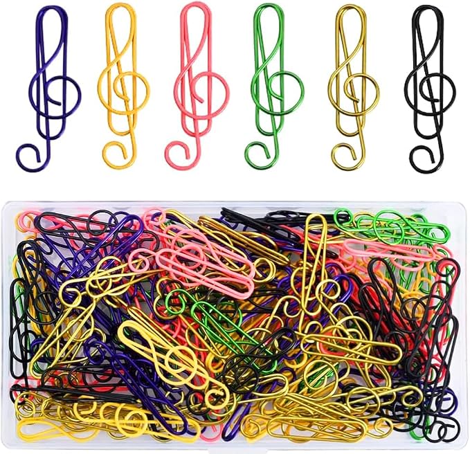 Vuzvuv 100Pcs Music Paper Clips 6 Colors, Cute Metal Musical Notes Shaped Bookmark Clips for Party Invitation Card, Cute Office Accessories for Document Organization,Funny Music Teacher Student Gifts