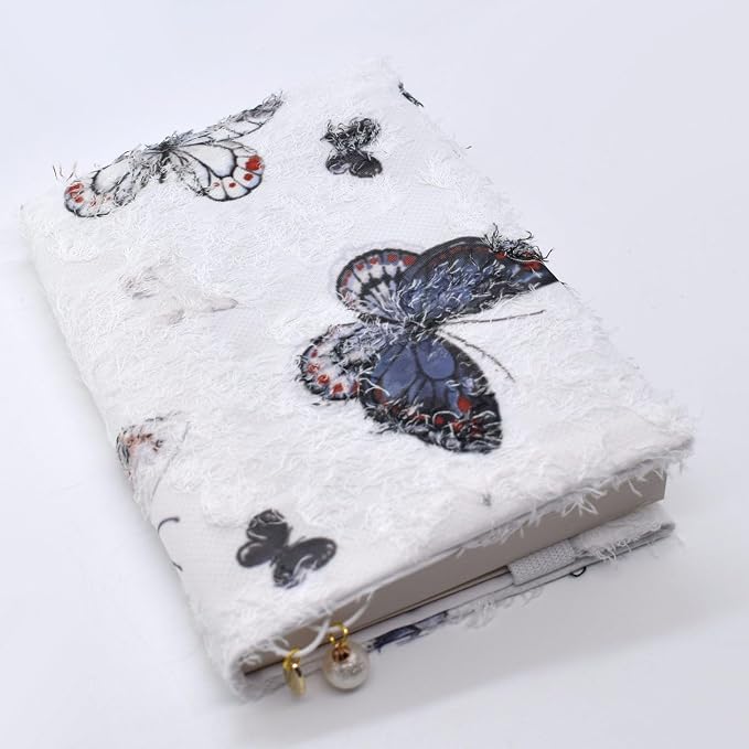 BLBMH A6 Book Cover 4x6 | Non-Stretch Fabric Sleeve with Bookmark | Handmade Washable Protector for Paperback Journal Bible Notebook | Gift for Women Readers - Butterfly A