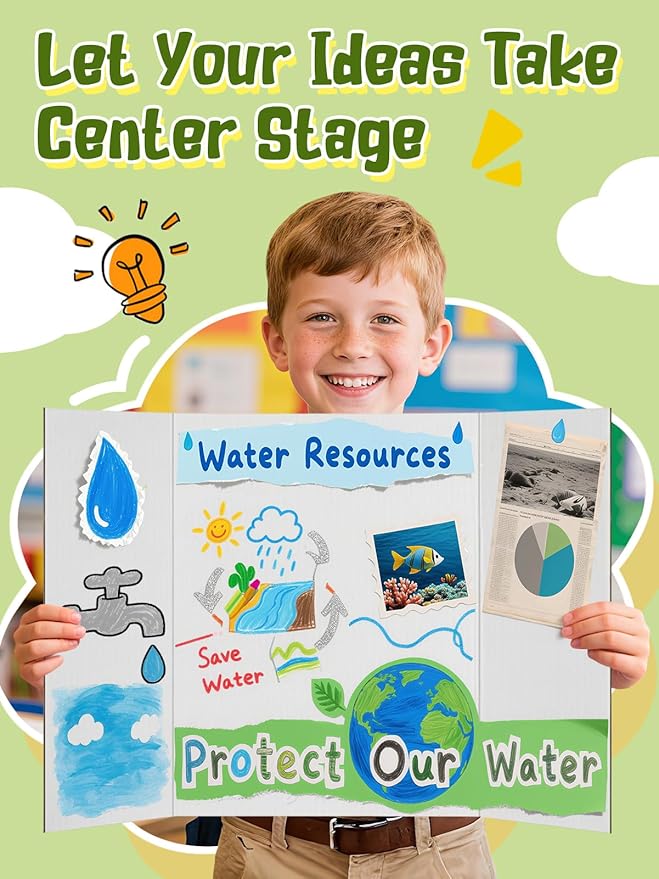 Small Trifold Poster Board 24" x 16" - Premium Quality Thick White Presentation Boards for Science Fair School Project, Display Board for Classroom Business Supplies (6Pcs)