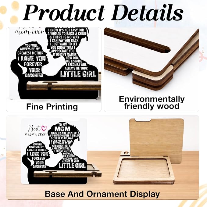 Mother's Day Appreciation Gift - Multi-functional Desk Organizer - Motivational Best Mom wooden Sign for Office Desk Shelf Decor