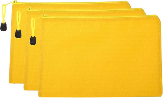 PATIKIL Waterproof Zipper File Bags, 3 Pack A5 Document Holders Pencil Pouch for Office, Yellow
