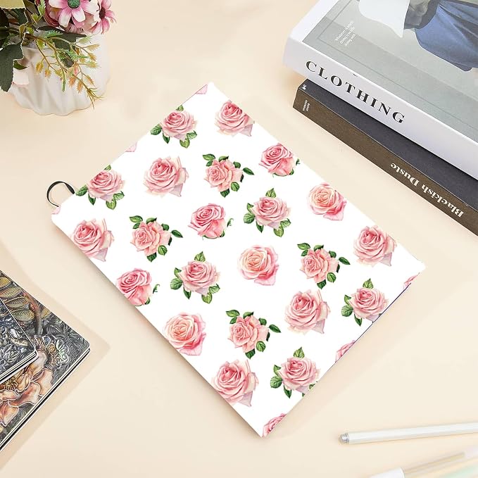 CRASPIRE Flower Stretchable Book Cover Floral Pink Rose Washable Reusable Large Nylon Book Protector Elastic Notebook Wraps Suitable for Most Hardcover Books Classroom Students