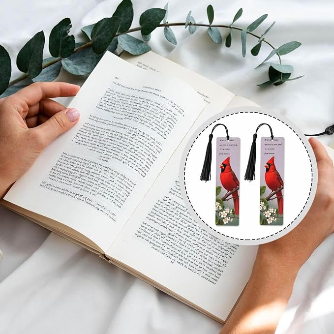 Cardinal Bird 5 Pcs Bookmarks Tree Branches Leaves Flowers Wooden Bookmarks with Tassel for Students Reader Teachers Book Lovers
