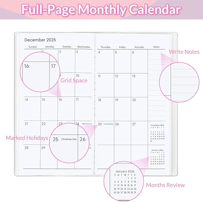 KONVINIT Pocket Calendar 2025-2027, Monthly Planner 2025-2027 - 3.7" x 6.7" - Runs from July 2025 Until December 2027, 2026 Pocket Calendar with PVC Cover for Organizing & Planning
