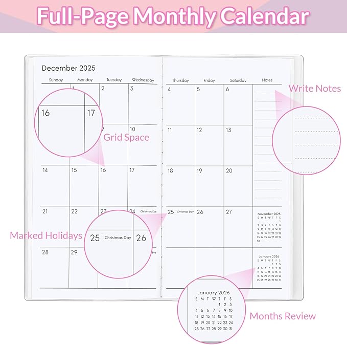 KONVINIT Pocket Calendar 2025-2027, Monthly Planner 2025-2027 - 3.7" x 6.7" - Runs from July 2025 Until December 2027, 2026 Pocket Calendar with PVC Cover for Organizing & Planning