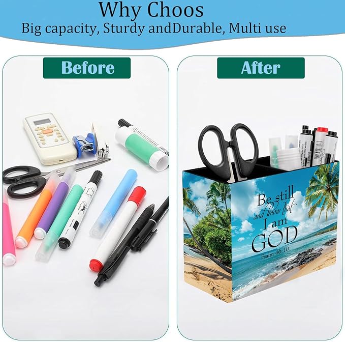 Pen Holder and Anti-Slip Mouse Pad Combination, Makeup Brush Storage Box, Tableware Storage Box, Suitable for Office and Home - Beaches and Palm trees