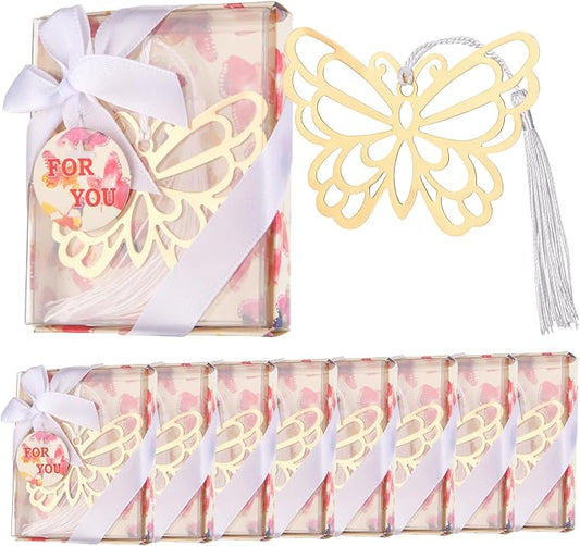 60 Pcs Gold Butterfly Metal Bookmarks with Elegant Silk Tassel, Creative Butterfly Bookmarks with Gift Box, for Book Lover Baby Shower Return Gifts Wedding Party Favors Decorations Guests Souvenirs