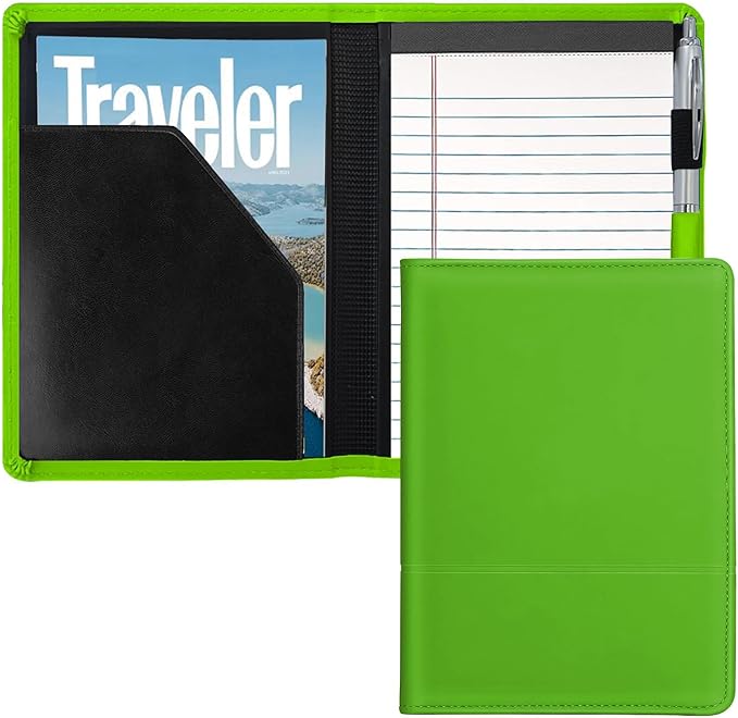 Padfolio/Portfolio Binder, Mini Padfolio Portfolio Binder 5 x 8 Legal Writing Pad, A5 Document Organizer Folder for Men Women,Green.