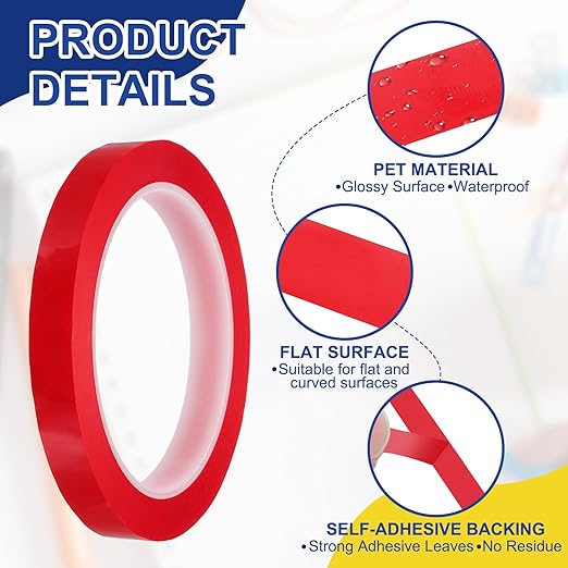 MECCANIXITY Whiteboard Tape 1/2" / 12mm Self Adhesive Graphic Chart Line Tape 72 Yard Grid Marking Stickers for Pinstripe Dry Erase Board Scrapbooking DIY Art Crafts, Red, Pack of 3