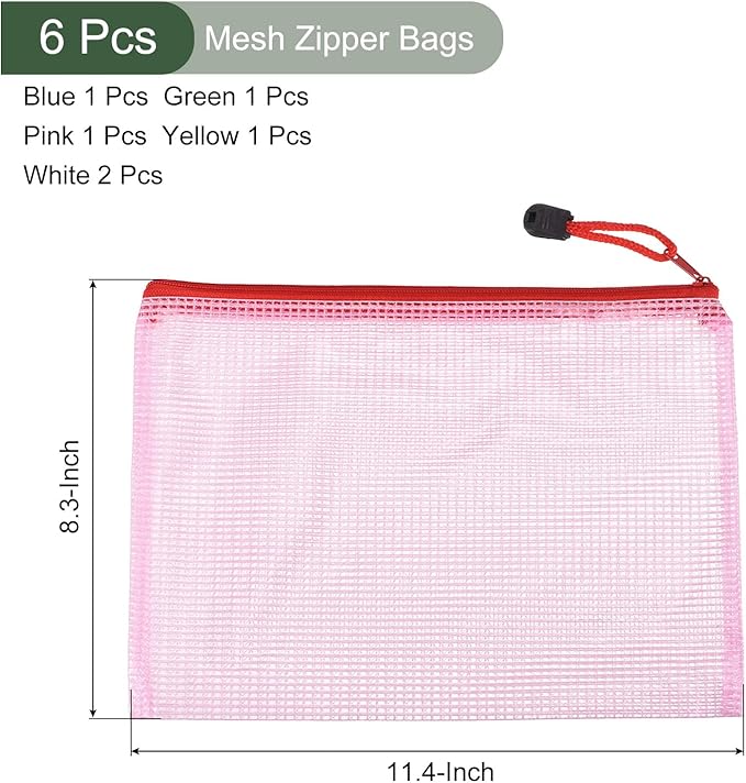 YOKIVE 6 Pack Mesh Zipper Bags, B5 Mesh File Pockets Plastic Document Pouch, Great for Office Appliances Travel Storage(Multicolor)