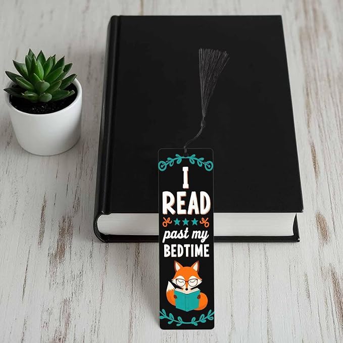Cute Fox Bookmarks 5 Pcs with Tassels Animal I Read Past My Bedtime Wooden Bookmarks for Reading Women Students Teacher Reader