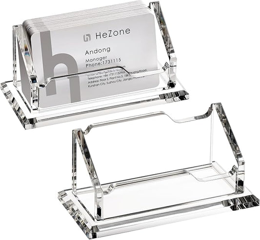 HeZone Acrylic Card Holder Clear Horizontal Business Card Organizer Stand for Desk 1 Slots Business Cards Stand for Women and Men,Desk Accessories for Office, Tabletop (2pack)