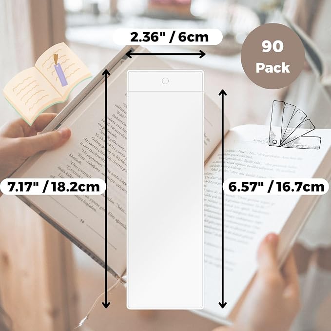 90 Pack Clear Bookmark Sleeves, Plastic Bookmark Packaging, 7.17 x 2.36 Inches