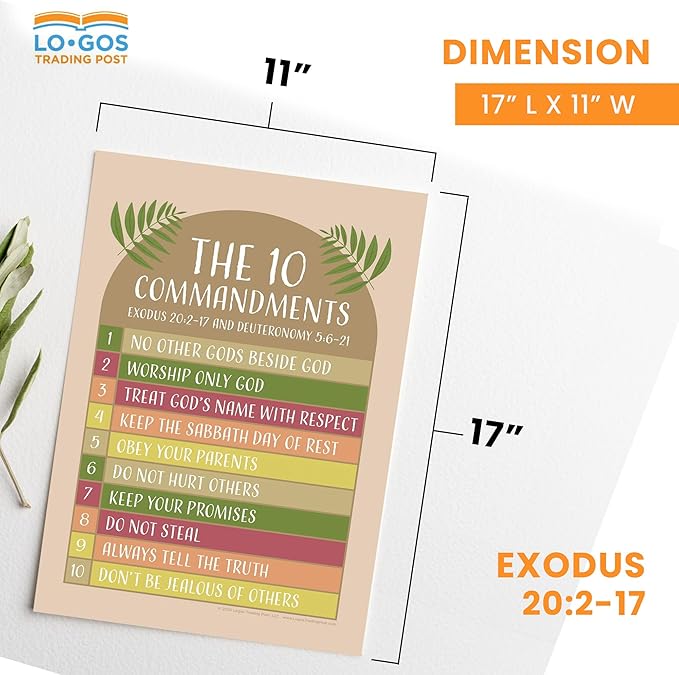 10 Commandments For Kids, 11"x17" Laminated Bible Posters For Kids For Christian Classroom Decor, Sunday School Posters For Church Nursery Decor & Sunday School Decorations For Classroom