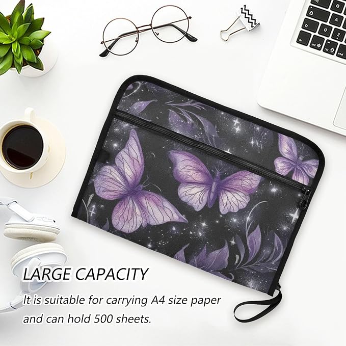 Purple Butterflies Accordion File Organizer Expanding Document Folder with 13 Pockets Portable File Folder for A4 Letter Size