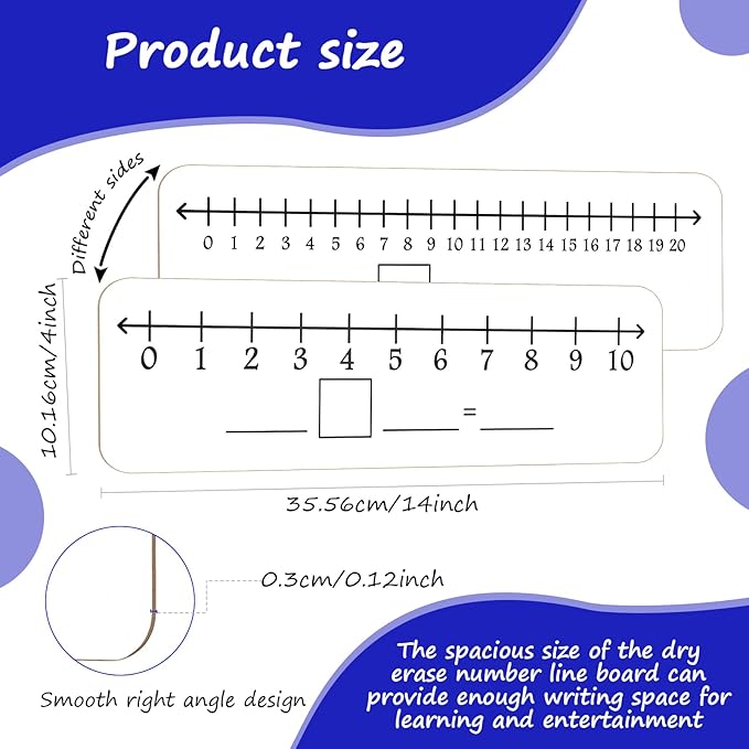 4 Pieces Dry Erase Number Line Board Double Sided White Board 4 x 14 Inch Number Line Whiteboard Dry Erase Math Manipulatives Teacher Supplies for Classroom School Supplies, 0-10/0-20