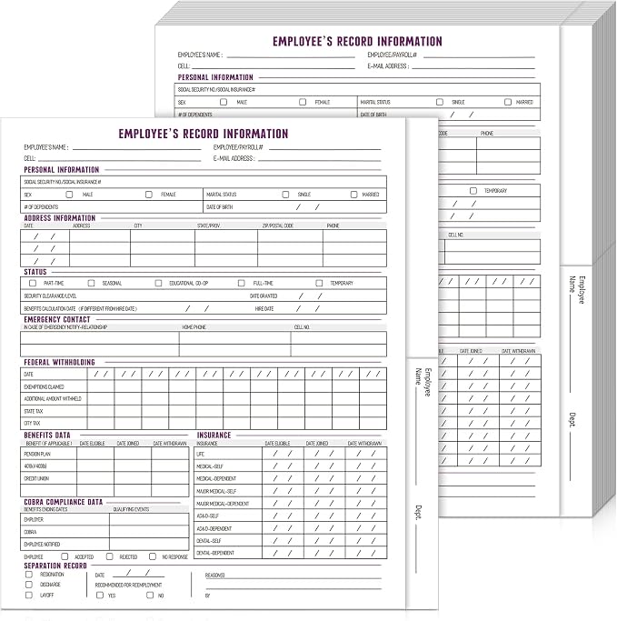Glenmal 30 Pcs Confidential Employee Record Folders Employee File Folders Payroll Book 9.5 x 11.5'' Personnel Organizer Decorative File for Company Office Record Info Preprinted