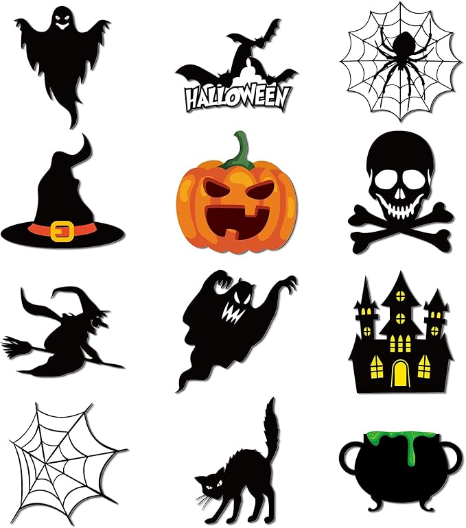 60 Pcs Halloween Cutouts Paper Bulletin Board Cutouts Decorations Ghosts Pumpkin Skull Shaped Die Cut Wall Decor for DIY Craft Halloween Party School Classroom Bulletin Board Decorations