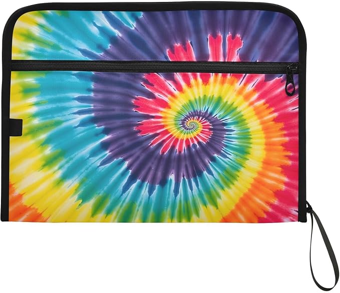 Expanding File Folder Tie Dye Rainbow Swirl Accordion File Organizer 13 Pockets Document Organizer with Zipper Labels A4 Letter Office Storage