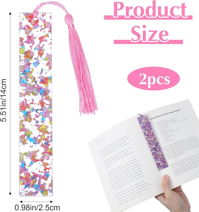 2 Pcs Book Marks for Reading Kids, Pink & Purple Acrylic Girl Bookmarks for Little Girls Cute Bookmarks with Tassels, Perfect for Reading, Gifts for Book Lovers