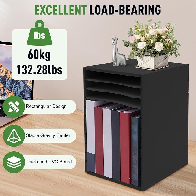 Desk Organizer, 11 Tier Letter Tray Paper Organizer File Sorter Rack Shelves, Black