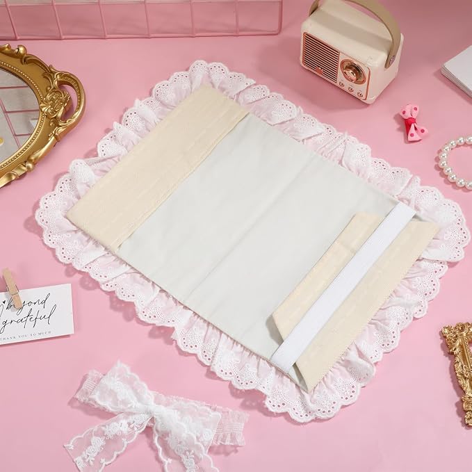Tofficu Fabric Book Cover with Lace Trim and Bow, A5 (5.9 x 8.3'') Vintage Cloth Book Sleeve Protector for Paperbacks, Notebooks, Bible and Planners, Aesthetic Reusable Wrap for Reading Lovers, Beige