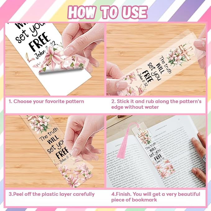 Peacoblue 30pcs UV DTF Bookmarks Transfer Stickers Wraps Bible and Flowers for Women Men Reading, Waterproof Bookmarkers Decal(No Blank Bookmarks) for Acrylic Plastic Metal Blank Bookmark
