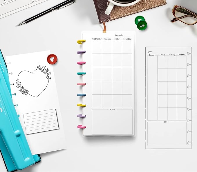 Undated Monthly Calendar Refills for Letter, Junior, Classic, Skinny, Mini size Discbound Planners Fİtts Happy Planners Levenger Circa TUL Staples Arc Notebook Office (9-Disc, 4.1"x9.25", Love)