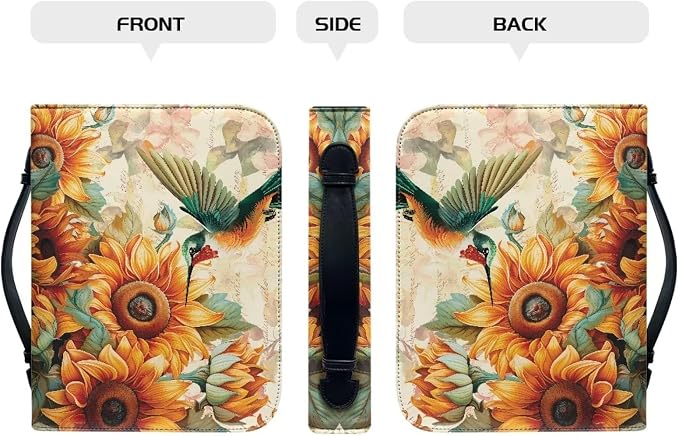 Sunflower Bird Women Bible Carrying Case Thanksgiving Bible Tote Bag for Man Fall Bible Covers Thanksgiving Decor PU Leather Bible Protector