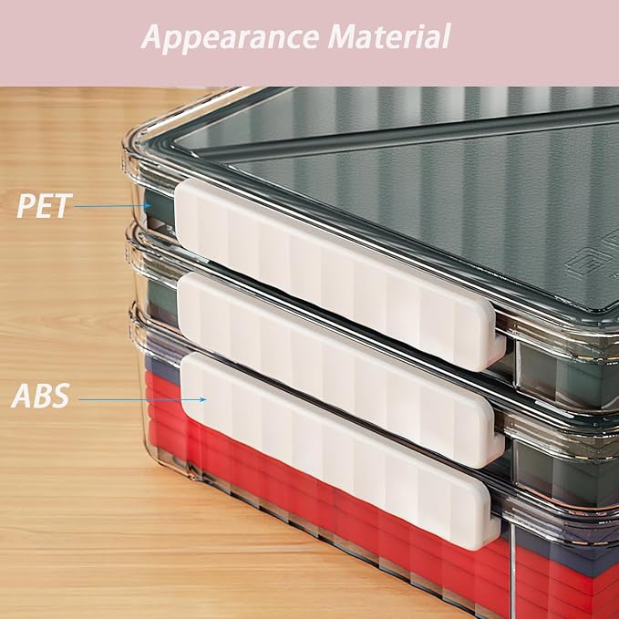 2 Pack Clear Plastic File Boxes w/Latching Lids, Stackable A4 Storage (‎White Latches, Small)