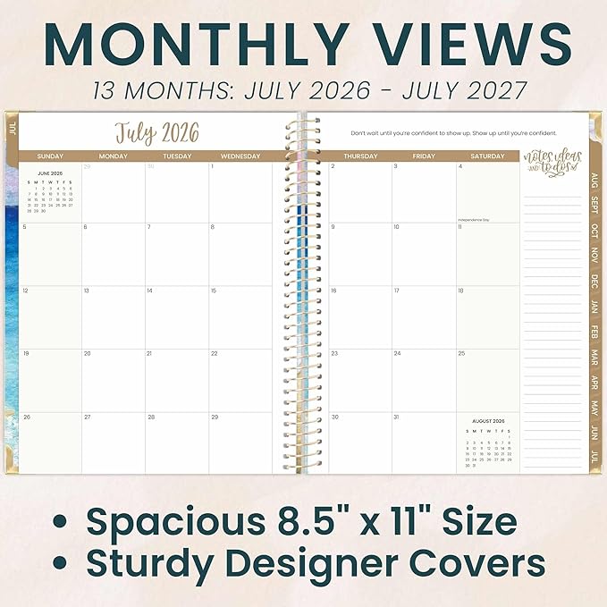 bloom daily planners HARDCOVER Planner 2026-2027 (8.5" x 11") Academic Year (July 2026 - July 2027) - 13 Months Task Goal Planner for Women - Monthly & Weekly Agenda Book - Coastal Calm