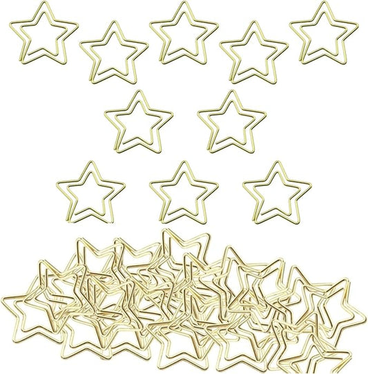 Heyous 50PCS Star Bookmark Holder Paper Clip Bookmark Holder Gold Pentagram Creative Paperclip Suitable for Office and School and Home Bookmark