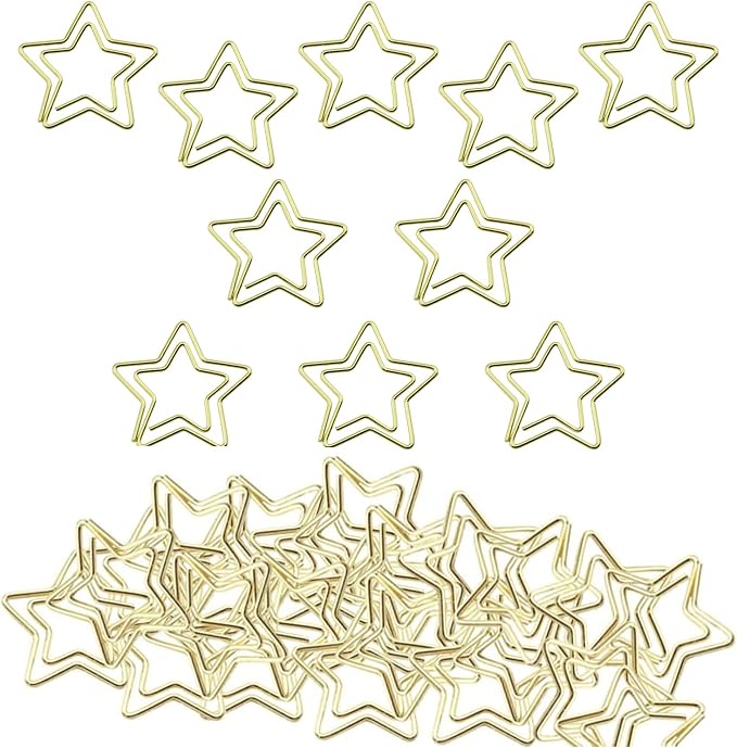Heyous 50PCS Star Bookmark Holder Paper Clip Bookmark Holder Gold Pentagram Creative Paperclip Suitable for Office and School and Home Bookmark