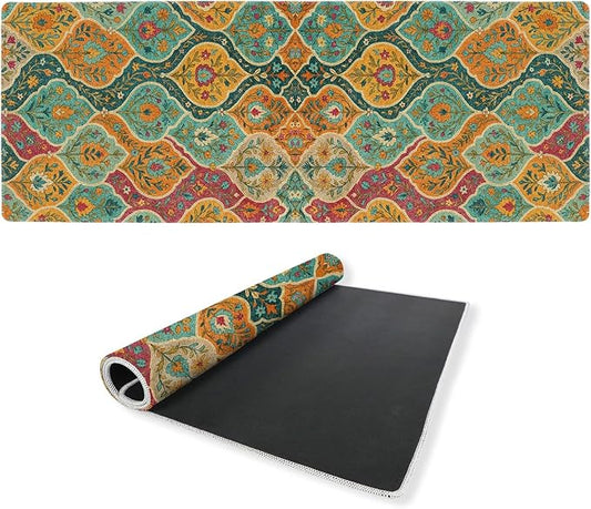 Boho Desk Mat Gaming Mouse Pad Floral Paisley Vintage Retro Carpet Mousepad Computer Keyboard Pad Mouse Mat Laptop Mat 31.5 x 11.8 Mouse Pads for Desk Home Office Gaming