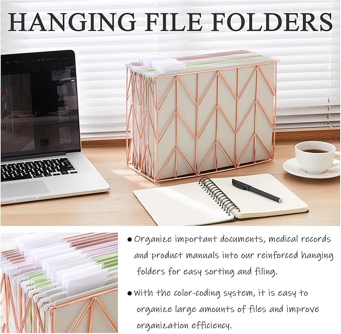 12 Pack Hanging File Folders Letter Size with 1/5 Cut Adjustable Tabs File Folder for Filing Cabinet Reinforced Hanging Folders Design for Home School Office and Medical Charts, Lilac Design