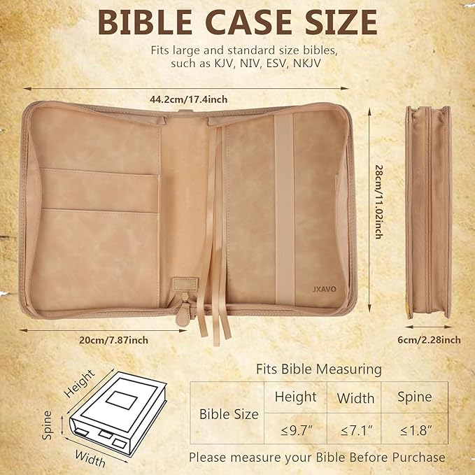 Bible Cover Case for Women & Men, JXAVO PU Leather Bible Covers, Large Bible Carrying Book Case with Handle & Shoulder Strap, Bible Cases with Zippered Pocket, Bibles Bag Accessories for Girls Boys